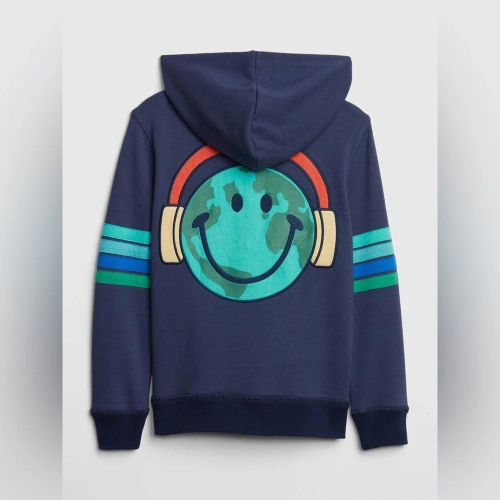 Gap Kids Earth Smiley Long Sleeve Zip Up Hoodie - Size XXL